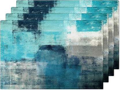 Teal and Gray Placemats Washable, Linen Rectangular Place Mats Set of 4, Dining Table Decor for Living Room, Kitchen, Farmhouse and Outdoor1