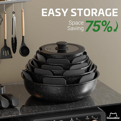 23 Pcs Pots and Pans Set Non Stick, Ceramic Cookware Set Non Toxic with Detachable Handles, Healthy Induction Cookware Oven Safe RV Kitchen Set, PFAS PFOA & PTFE Free, Black4