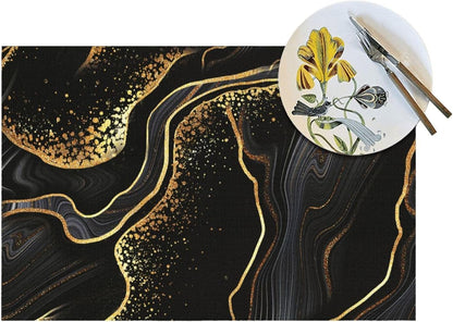 Black Gold Marble Texture Placemats Set of 4, Black Table Mats4