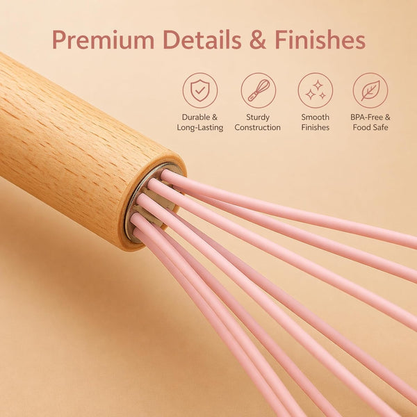 19-Piece Pink Kitchen Utensils Set with Knife Set & Cutting Board - Silicone Cooking Utensils with Wooden Handles, Rose Gold Accents, Scissors, Whisk & Tongs - Bpa-Free Pink Kitchen Gift Set6
