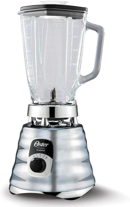Oster Original 3 Speed Chrome Blender, 6 Times More Durable Motor, 10 Times Stronger, 5 Cup Glass Jar2