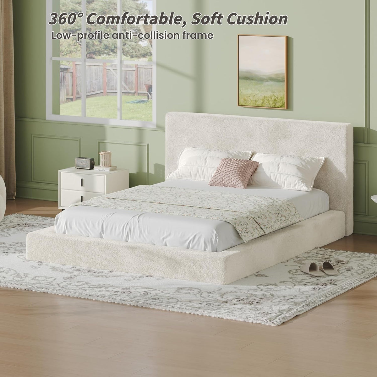 queen-size-cloud-upholstered-bed-surround-soft-chenille-padded-bed-frame-low-profile-floor-bed-with-headboard-minimalist-modern-style-no-box-spring-needed-off-white