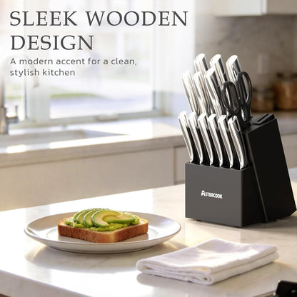 Knife Set, Kitchen Knives Set with Block and Sharpener Full Tang 15 Pcs Stainless Steel Knives, Dishwasher Safe Knife Set with Anti-Slip Ergonomic Handle, Black, Fathers Day Gift for Men3