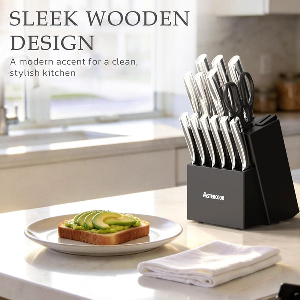 Knife Set, Kitchen Knives Set with Block and Sharpener Full Tang 15 Pcs Stainless Steel Knives, Dishwasher Safe Knife Set with Anti-Slip Ergonomic Handle, Black, Fathers Day Gift for Men3