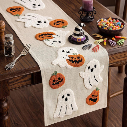 Large Halloween Ghost Table Runner 13×72'' Cute Plush Embroidered1