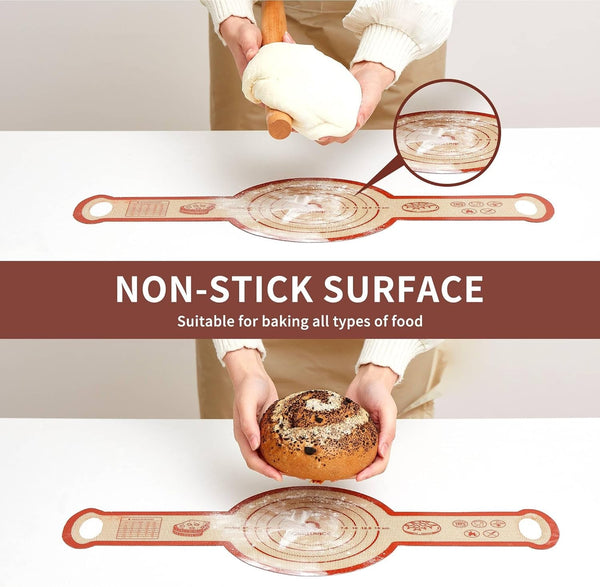 Silicone Sourdough Bread Sling Mat - 2Set round Dough Baking Slings for Dutch Oven, Nonstick High Degree Kitchen Sourbread Making Loaf Pan Lifter Liner, Reusable Cooking Transfer Mats with Long Handle4