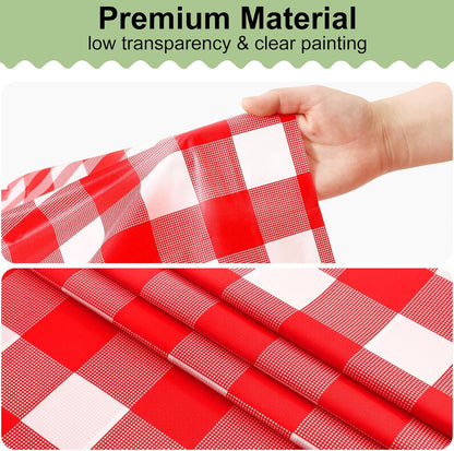 4 Packs 54 X 78 Inch Buffalo Disposable Table Cloth, Waterproof Plastic Tablecloth, Rectangle Red and White Checkered Table Covers for Picnic, Birthday, Party, Back to School7