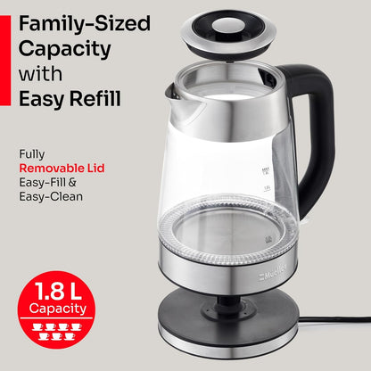 MUELLER HOME Rapid Boil Electric Tea Kettle 1.8L, Bpa-Free Hot Water Boiler | Borosilicate Glass & Stainless Steel, LED Light, Auto Shut-Off, Boil Dry Protection Fast Water Heater, Kitchen Appliances3