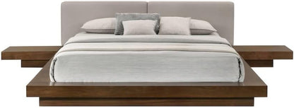 Eastern Queen Bed Frame, Solid Acacia Wood with American Walnut Finish, Low Profile King Platform Bed with Floating Nightstands and Headboard1
