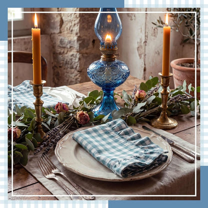 8 Pcs Blue Gingham Napkins Cotton Ruffle Checkered Napkin3