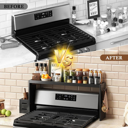 31 Inch Bamboo over the Stove Spice Rack, Stove Top Storage Shelf Black5