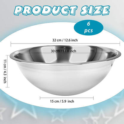 6 Pcs 12.6 Inch Stainless Steel Mixing Bowls 6 Quart Flat Base Metal Prep Bowls Cooking Baking Serving for Home and Commercial Kitchens Professional Chef2