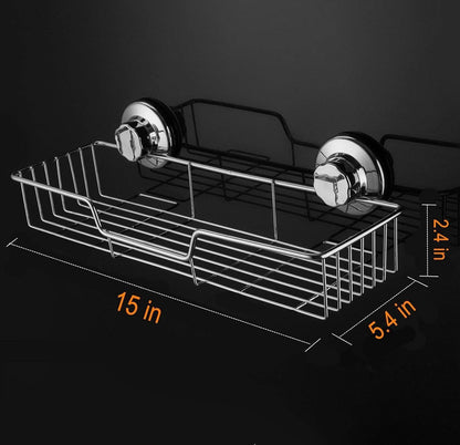 Strong Suction Cup Shower Caddy Bath Shelf Storage with 4 Side Hooks, Combo Organizer Basket for Shampoo, Conditioner, Soap, Razor Bathroom Accessories, Chrome, 2 Count3