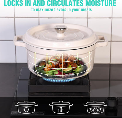 5.3QT Cast Iron Dutch Oven, Non-Stick Pot with Lid | Fit for Sourdough Bread Baking, Stewing, Rosting, White4