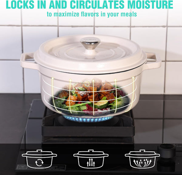 5.3QT Cast Iron Dutch Oven, Non-Stick Pot with Lid | Fit for Sourdough Bread Baking, Stewing, Rosting, White4