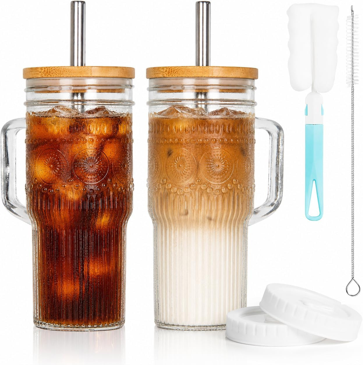 glass-tumbler-24-oz-ice-coffee-cups-with-bamboo-lid-and-handle-stainless-steel-straws-and-cleaning-brushes-boho-pattern-design-for-iced-coffee-smoothies-tea-and-daily-drinks