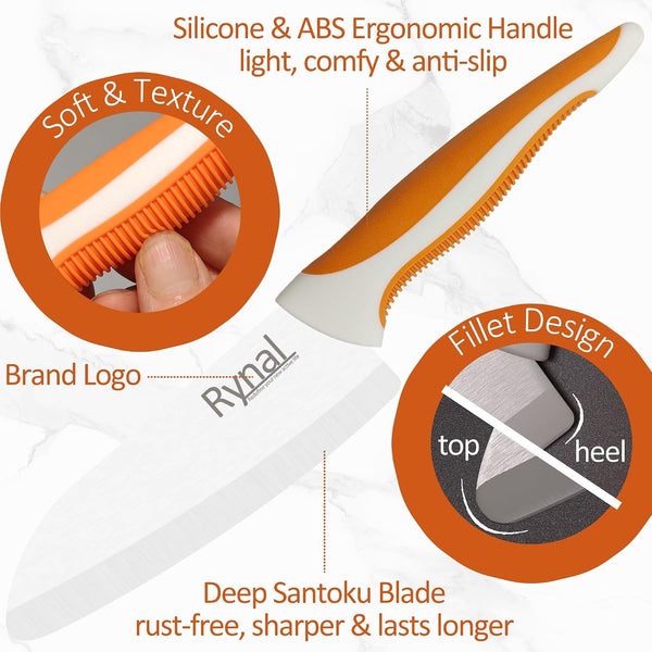 Ceramic Knife - 5.5" Chef'S Santoku Knife - Light, Precise, Sharp Ceramic Kitchen Knife with Cover & Soft Grip2