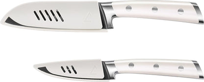 S+ Series 1022100 German Steel Forged 2-Piece Titanium Coated Santoku Starter Knife Set with Sheaths, Vanilla White2
