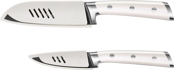 S+ Series 1022100 German Steel Forged 2-Piece Titanium Coated Santoku Starter Knife Set with Sheaths, Vanilla White2