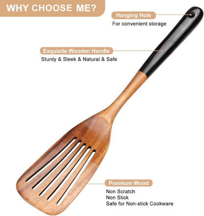 Wooden Spatula Set for Cooking Spoon Non Toxic Teak Kitchen Utensils Turner3