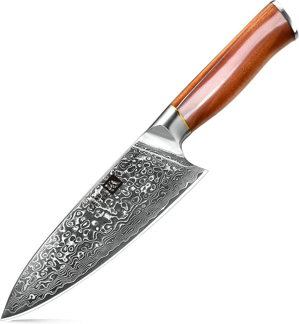 Damascus Chef Knife 6.5 Inch Rosewood Handle Chef Knife Ultra Sharp Santoku Knife, Gift for Women Men1