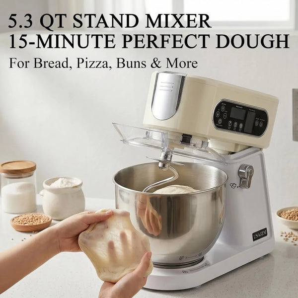 5.3 Qt Tilt-Head Stand Mixer, 9-Speed Electric Food Mixer | 9-Speed Control, Stainless Steel Bowl, Dough Hook Whisk Flat Beater, Splash Guard, Easy Clean, for Home Baking, Almond Cream2