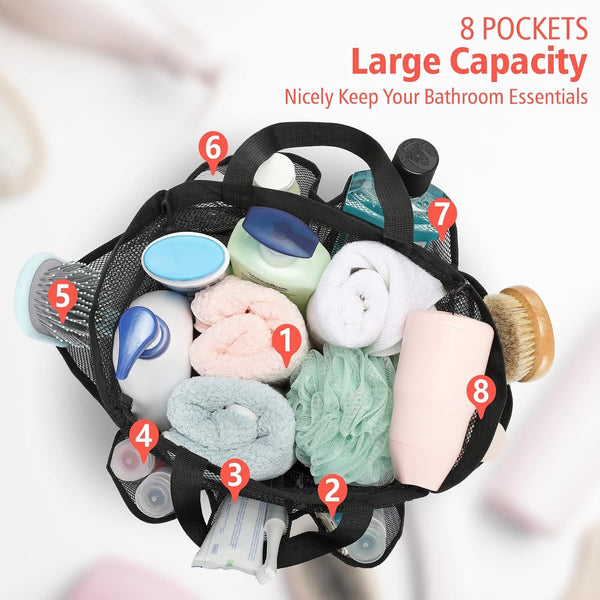 Mesh Shower Caddy Portable - 8 Pockets, S-Hook, Shower Bag for Dorm Camping8