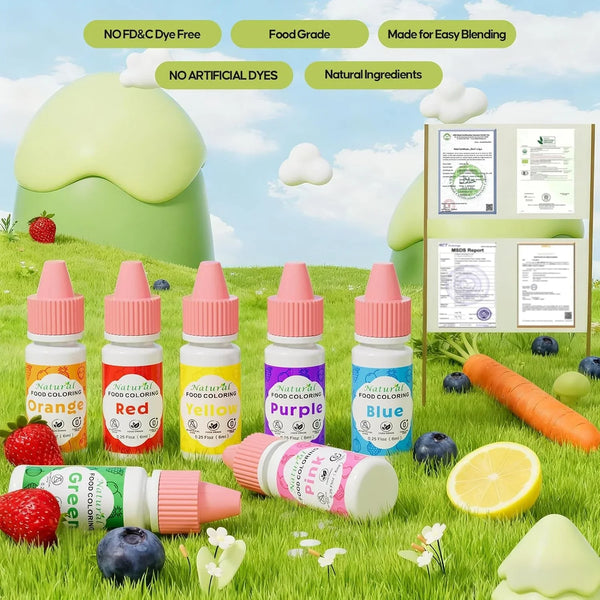 Natural Food Coloring,  7 Vibrant Liquid Colors for Easter Egg Baking, FD&C & Artificial Dye Free Edible Dye Formula for Cake Cookie Decorating, Buttercream, Frosting & Slime, 6Ml Dropper Bottles6
