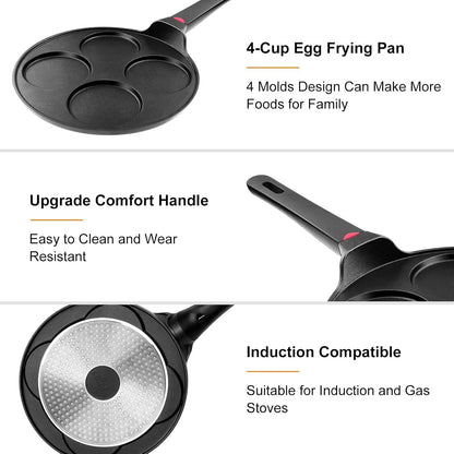 Pancake Pan Nonstick-Suitable for All Stovetops & Induction Cooker, 10.5 Inch Mini Silver Dollar Grill Blini Griddle Crepe Pan, 4 Molds Cake Egg Skillet, 100% PFOA Free Coating4