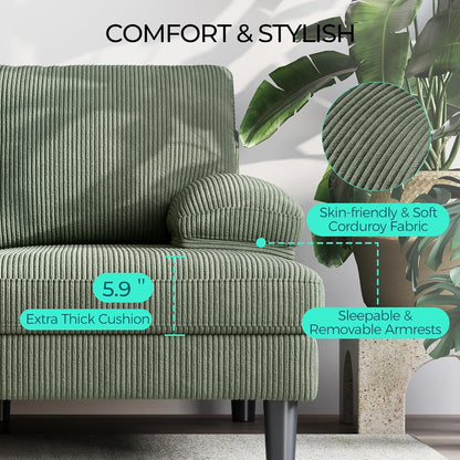 Sectional Couch, 105'' W Corduroy U Shaped Sofa with Sleepable Armrests, 4 Seat Couch with Double Chaises, Deep Sofa for Living Room, Green5