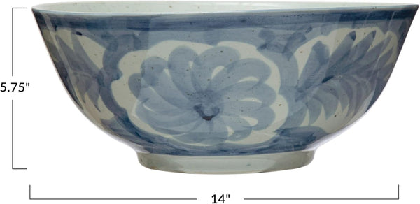 Creative Co-Op Hand Painted Stoneware Bowl with Floral Design, Blue and White5