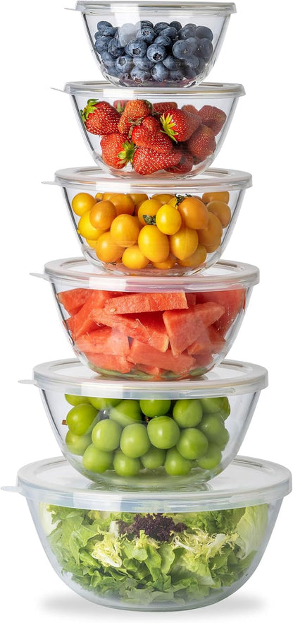 12 Pc Glass Mixing Bowl Set with Lids – Borosilicate Glass Nesting Bowls for Cooking, Baking and Meal Prep, Gold Rim8