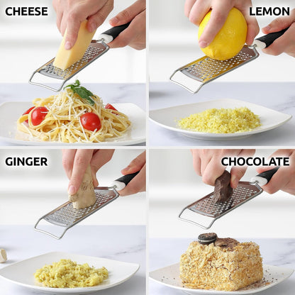 Professional Cheese Grater Stainless Steel - Durable Rust-Proof Metal Lemon Zester Grater with Handle - Flat Handheld Grater for Cheese, Chocolate, Spices, and More - Black3