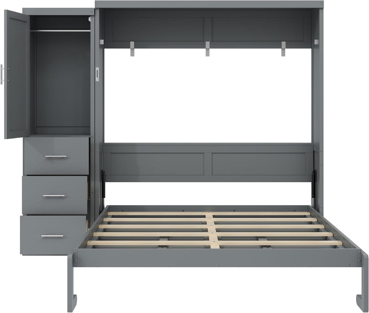 queen-murphy-bed-with-storage-drawers-and-wardrobe-solid-wood-farmhouse-horizontal-murphy-wall-bed-cabinet-with-drawers-for-bedroom-office-guest-room-foldable-queen-gray