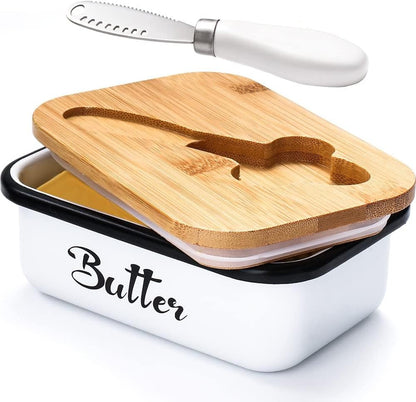 Metal Butter Dish with Lid & Silicone Seal for Countertop White | with Knife, Suitable Capacity, Great Sealing, Home Decor Kitchen Gift Housewarming Gift1