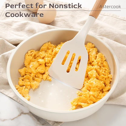 Kitchen Utensils Set, 39 PCS Silicone Cooking Utensils Set with Wooden Handle, 446°F Heat Resistant Food Grade Utensil Sets, BPA Free Kitchen Gadgets Tools Set for Nonstick Cookware (Cream)4