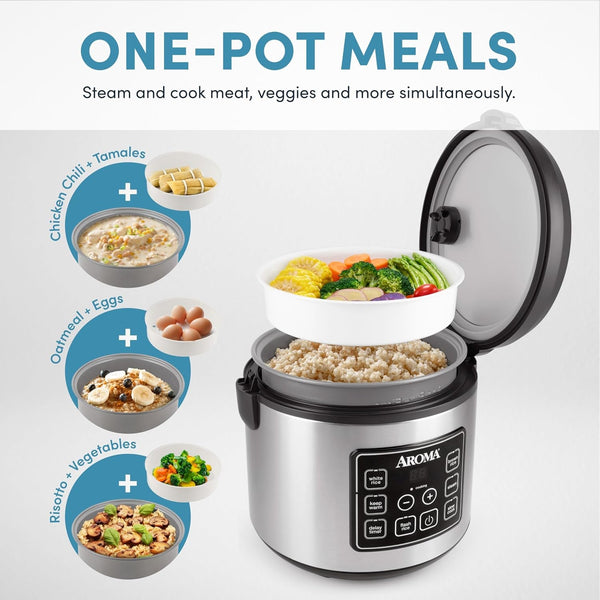 Housewares 20 Cup Cooked (10 Cup Uncooked) Digital Rice Cooker, Slow Cooker, Food Steamer, SS Exterior (Arc-150Sb),Black3