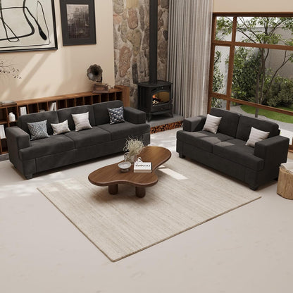 2 Piece Set Comfy Sofa Couch, 3 Seater & Loveseat Sofa with Deep Seats, Modern Sleeper Couch for Living Room, Dark Grey Chenille9