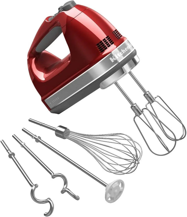 Kitchenaid 9 Speed Hand Mixer, KHM926, Candy Apple Red | 9 Speeds, Pro Whisk Attachment, Stainless Steel Turbo Beater II for Ideal Mixing, Dough Hook, Dishwasher-Safe Accessories1