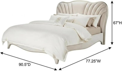 London Place Beige Queen Velvet Panel Bed with Solid and Manufactured Wood Frame, Plush 100% Polyester Upholstery, Poplar Wood Construction, Comfortable and Durable3