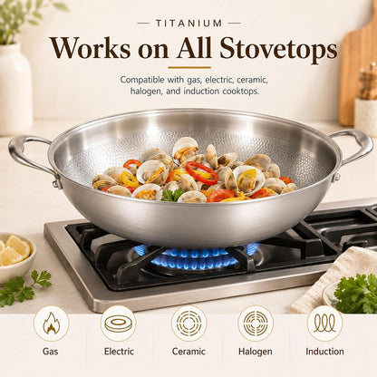 14 Inch Titanium Hammered Wok with Double Handles, Frying Pans Nonstick, Non-Stick Wok, Scratch-Resistant Non Stick Titanium Pans for Cooking,With Lid3