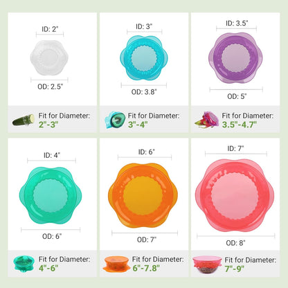 Silicone Stretch Lids for Food Storage in Fridge, Reusable Elastic Bowl Covers for Cup, Cans, Jars, round & Rectangle Container, Food Grade Silicone Microwave Food Cover, Heat-Resistant, 6PCS3