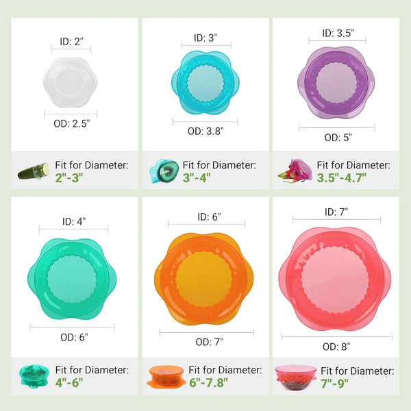 Silicone Stretch Lids for Food Storage in Fridge, Reusable Elastic Bowl Covers for Cup, Cans, Jars, round & Rectangle Container, Food Grade Silicone Microwave Food Cover, Heat-Resistant, 6PCS3