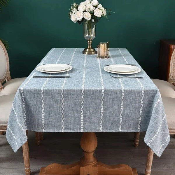 Blue and White Striped Tablecloth Linen Square Tablecloth 53X53 Inch7