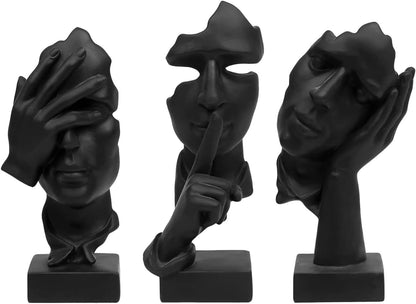 3 Pcs Thinker Statue, Silence Is Gold Abstract Resin Art Figurines | See No Evil, Hear No Evil, Speak No Evil Statues,Modern Resin Sculptures for Living Room, Home, Office Study1