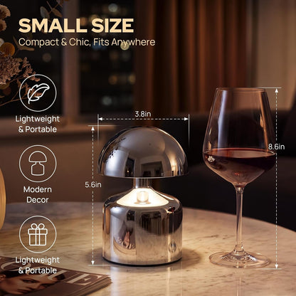 Mini Mushroom Rechargeable Table Lamp Cordless, Silver2