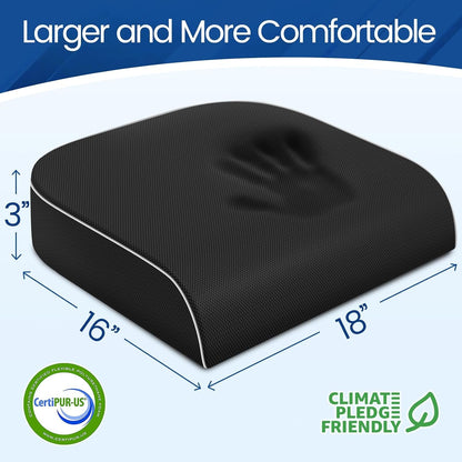 Seat Cushion, Chair Pad, Memory Foam Large Cushion | Office Chair Cushion for Tailbone Pain Relief, Non-Slip Cover, Soft Support for Office Chair, Car Seat, Airplane,Large/Black2