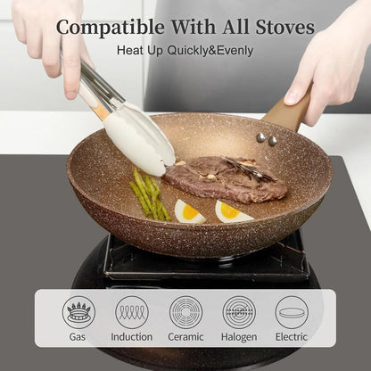 Nonstick Ceramic Frying Pans Skillets Set with Lid 8"+9.5"+11" | No Toxic Egg Omelette Frying Pan Set, All Stove Compatible, Healthy Granite Induction Cooking Pan, PFOA & PFAS Free4