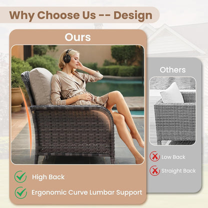 Patio Furniture Set,4 Pieces Outdoor Conversation Set,All Weather Wicker Loveseat Sofa Set with High Back Chairs Table,Beige2