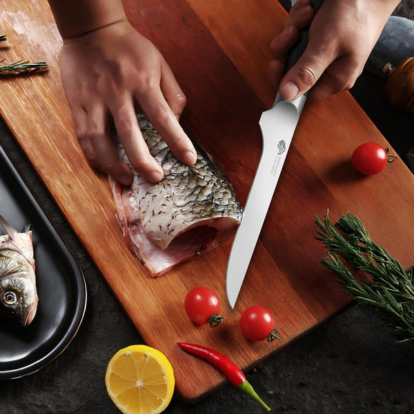 Boning Knife, 6 Inch Fillet Knife for Trimming Fat from Meat, Deer Skinning, Full Tang Handle, High Carbon German Steel, for Poultry Lamb Meat Cutting - Black Hawk Series4